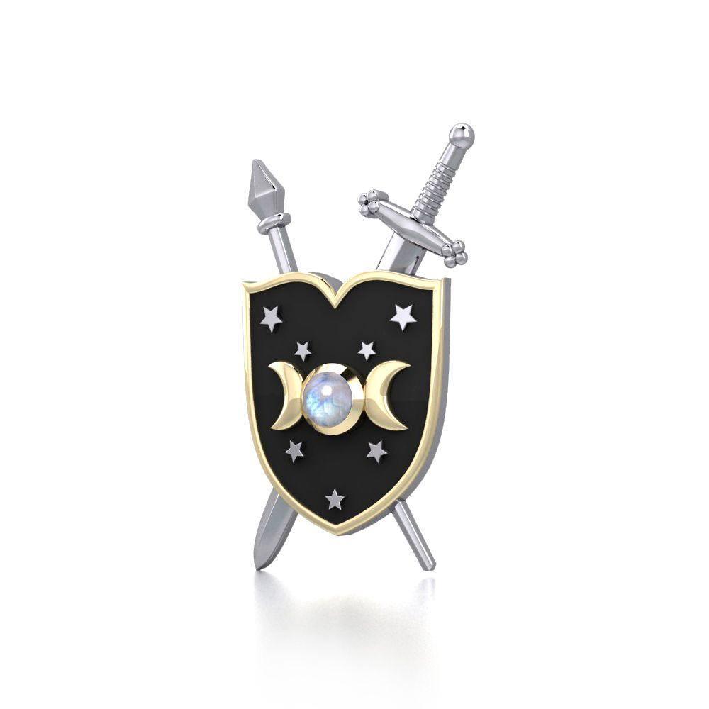 Moon Goddess Shield Spell Silver and Gold Pendant MPD4760