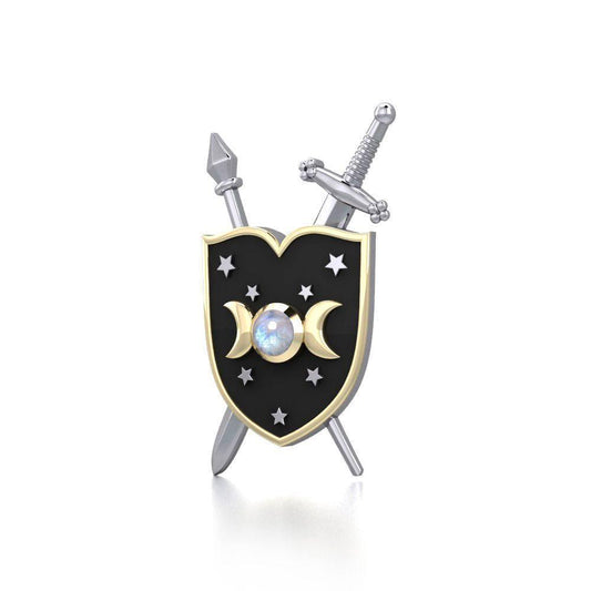 Moon Goddess Shield Spell Silver and Gold Pendant MPD4760