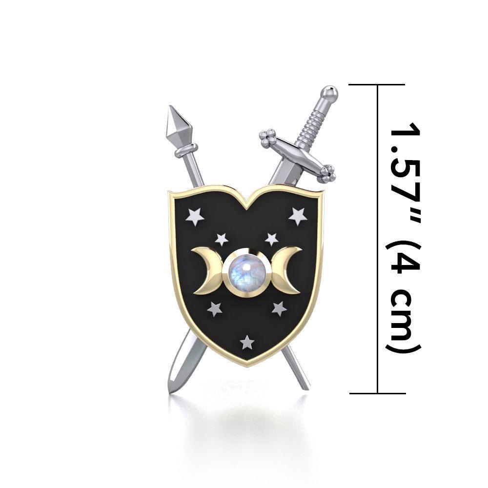 Moon Goddess Shield Spell Silver and Gold Pendant MPD4760