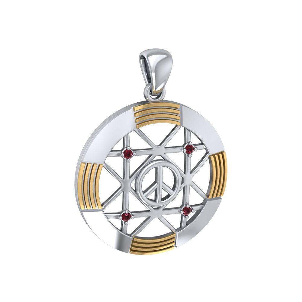 Peace Centralization Sterling Silver Pendant Jewelry with 14K Gold Vermeil Accent and Gemstones MPD5143