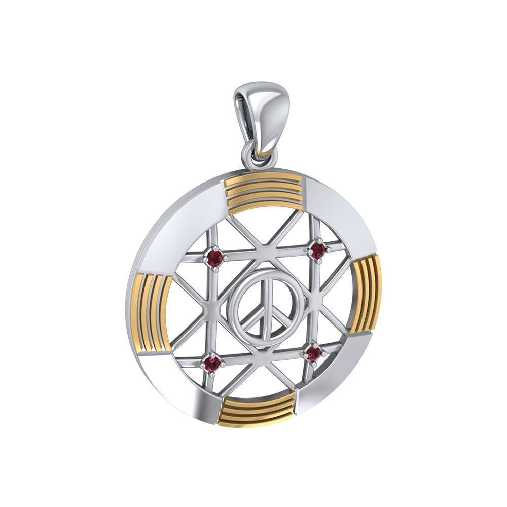 Peace Centralization Sterling Silver Pendant Jewelry with 14K Gold Vermeil Accent and Gemstones MPD5143