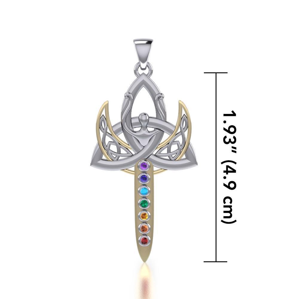 Silver and 14K Gold Trinity Goddess Pendant with Chakra Gemstone MPD5151