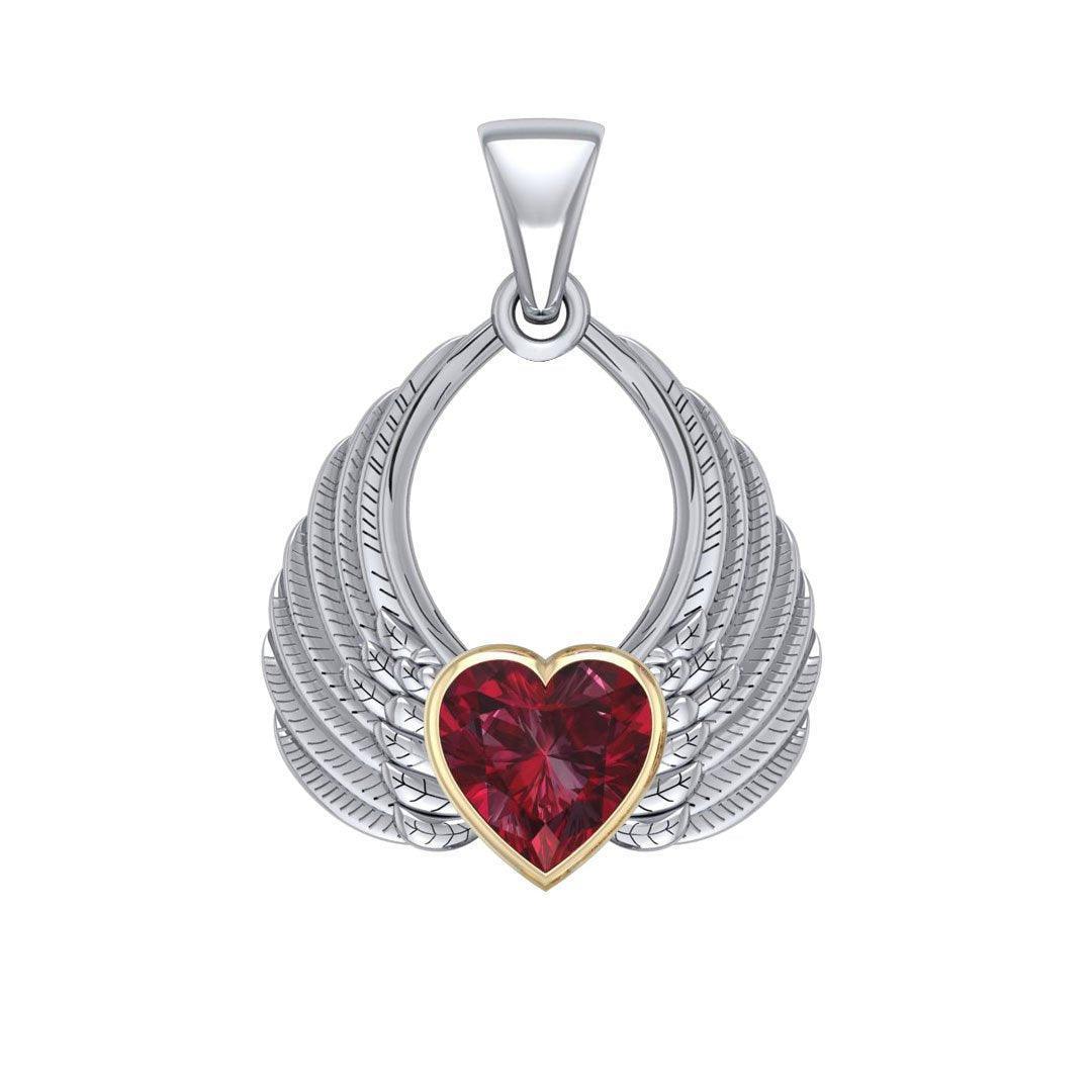 Gemstone Heart Angel Wings Silver and Gold Pendant MPD5169