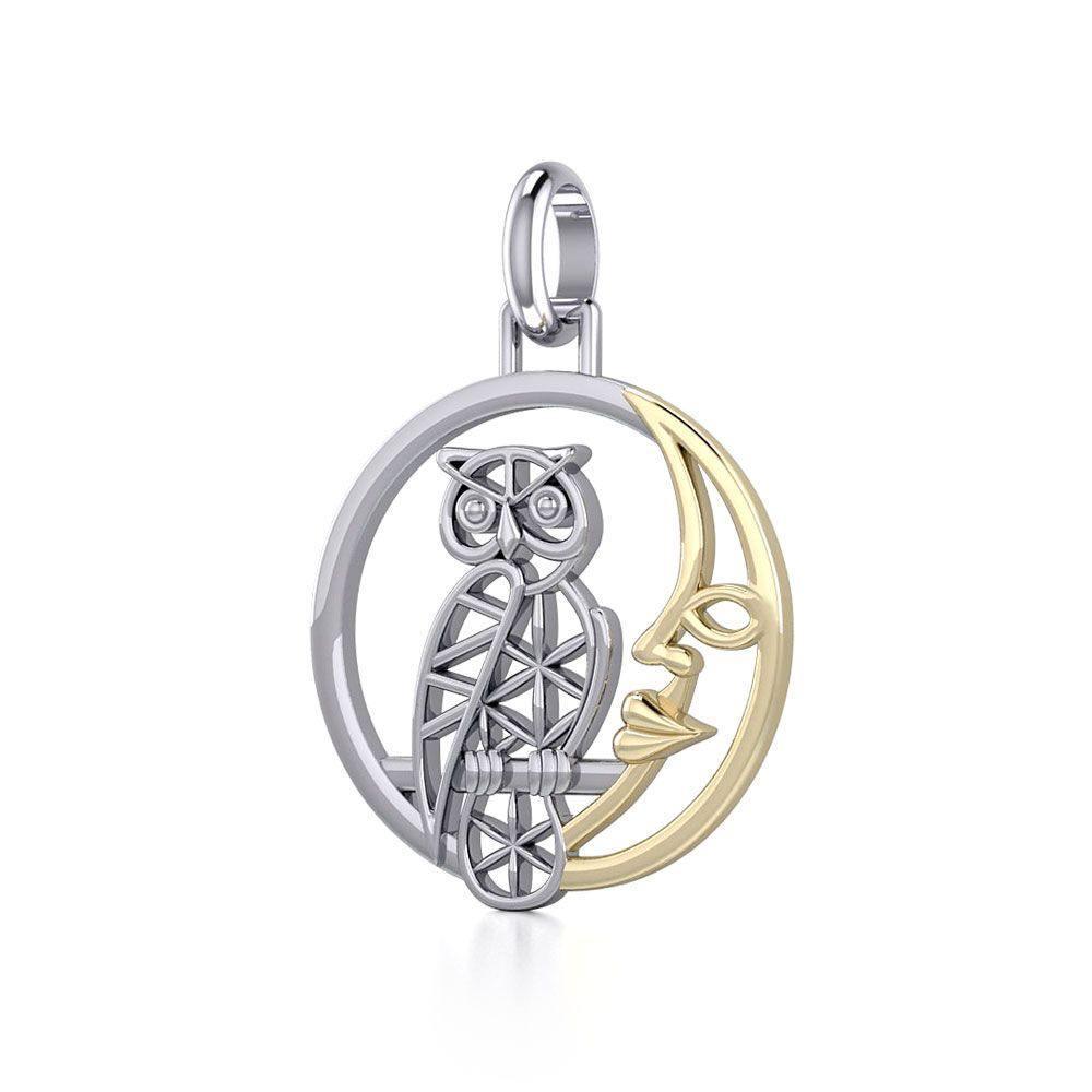 Silver Flower of Life Owl on The Golden Moon Pendant MPD5300