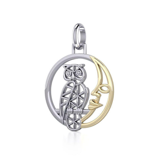 Silver Flower of Life Owl on The Golden Moon Pendant MPD5300