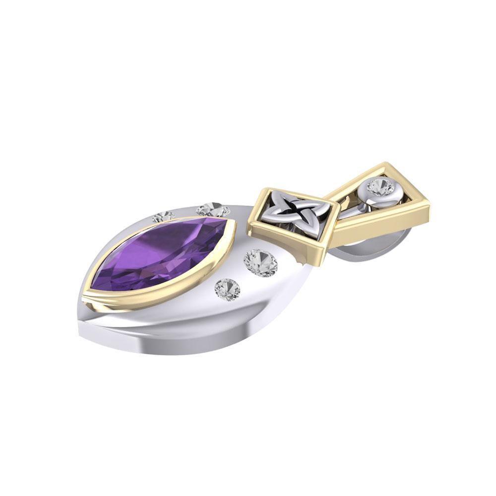 Express your love in classic elegance ~ Celtic Four-Point Sterling Silver Jewelry Pendant with 14k Gold accent and Gemstone MPD639