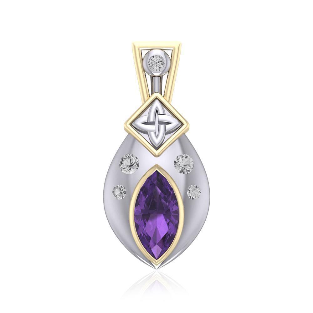Express your love in classic elegance ~ Celtic Four-Point Sterling Silver Jewelry Pendant with 14k Gold accent and Gemstone MPD639