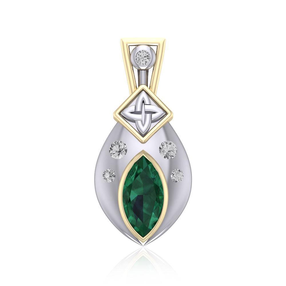 Express your love in classic elegance ~ Celtic Four-Point Sterling Silver Jewelry Pendant with 14k Gold accent and Gemstone MPD639