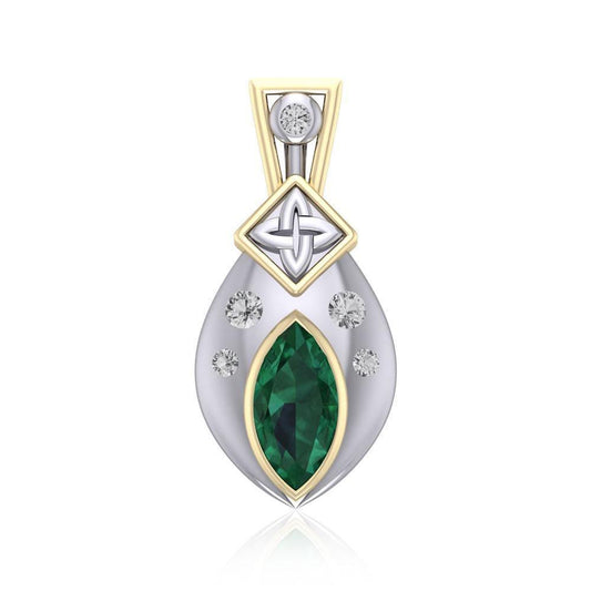 Express your love in classic elegance ~ Celtic Four-Point Sterling Silver Jewelry Pendant with 14k Gold accent and Gemstone MPD639