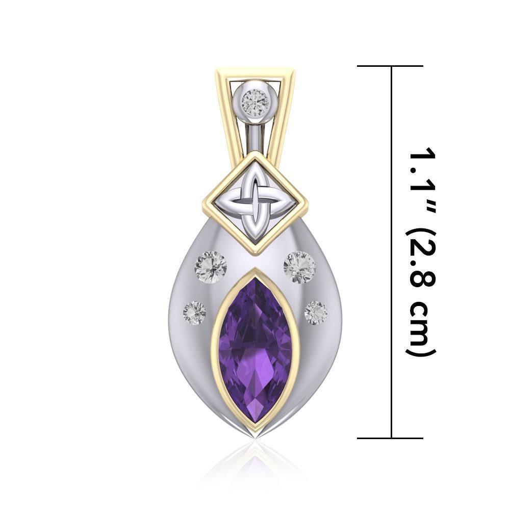 Express your love in classic elegance ~ Celtic Four-Point Sterling Silver Jewelry Pendant with 14k Gold accent and Gemstone MPD639