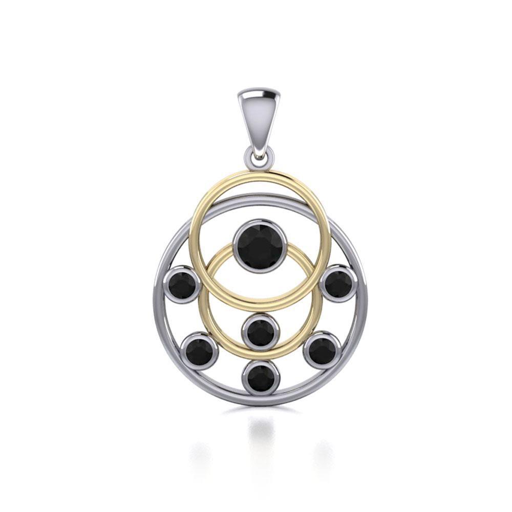 Black Magic Art Deco Circles Silver & Gold Pendant MPD714