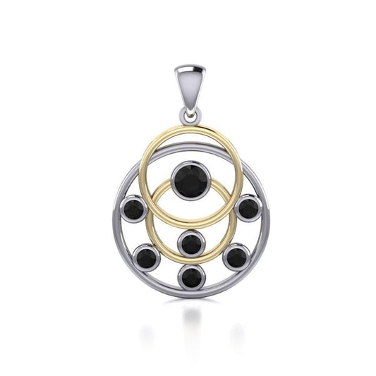 Black Magic Art Deco Circles Silver & Gold Pendant MPD714
