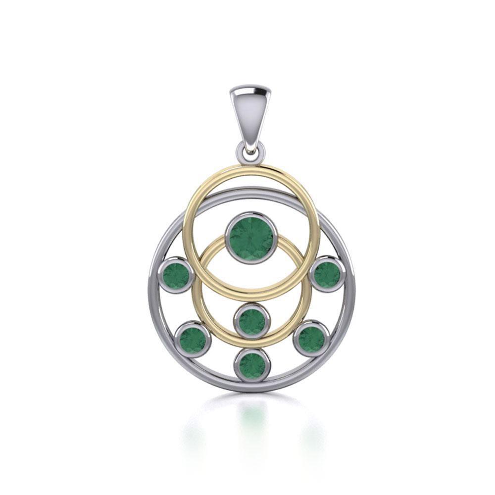 Black Magic Art Deco Circles Silver & Gold Pendant MPD714