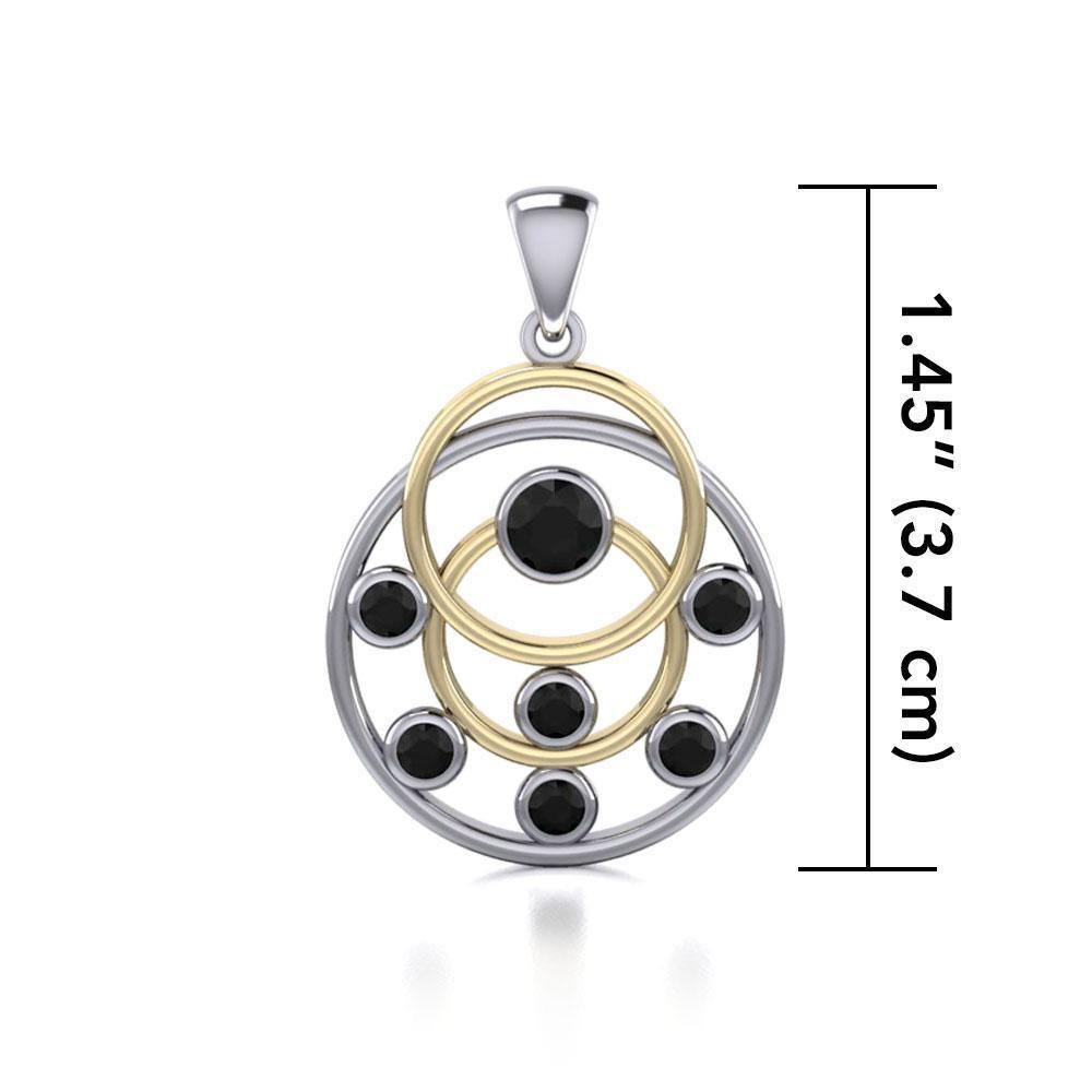 Black Magic Art Deco Circles Silver & Gold Pendant MPD714