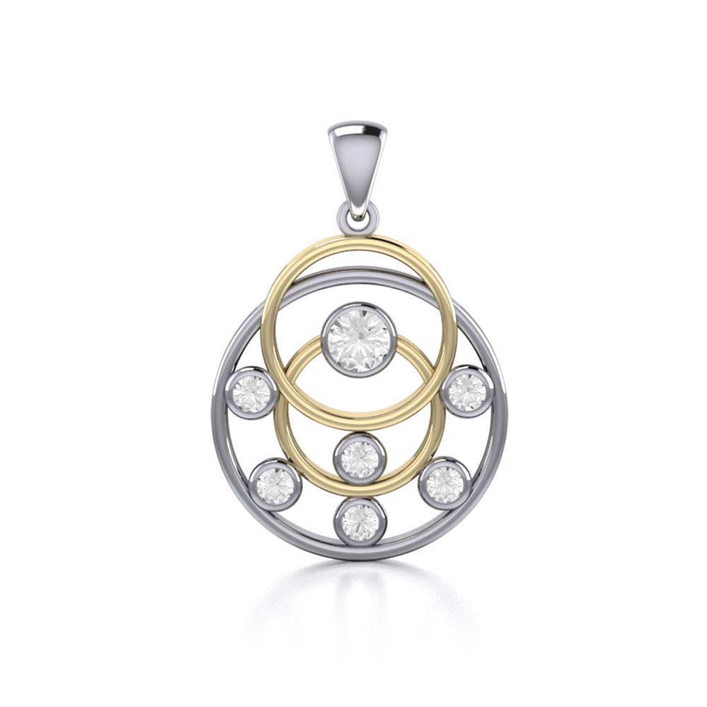 Black Magic Art Deco Circles Silver & Gold Pendant MPD714
