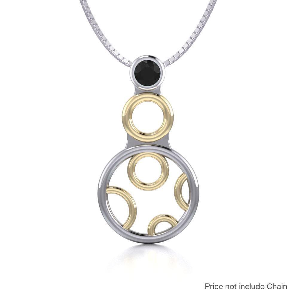 Black Magic Art Deco Circles Silver & Gold Pendant MPD760