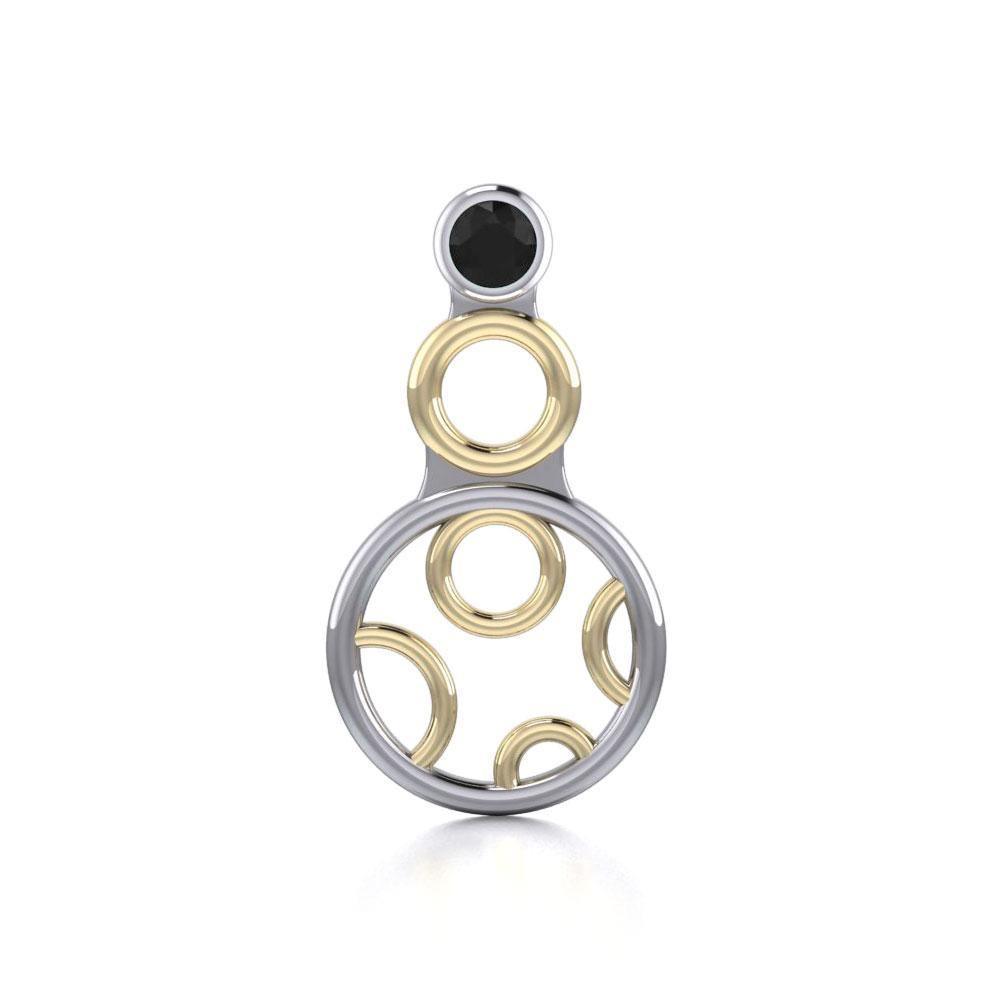 Black Magic Art Deco Circles Silver & Gold Pendant MPD760