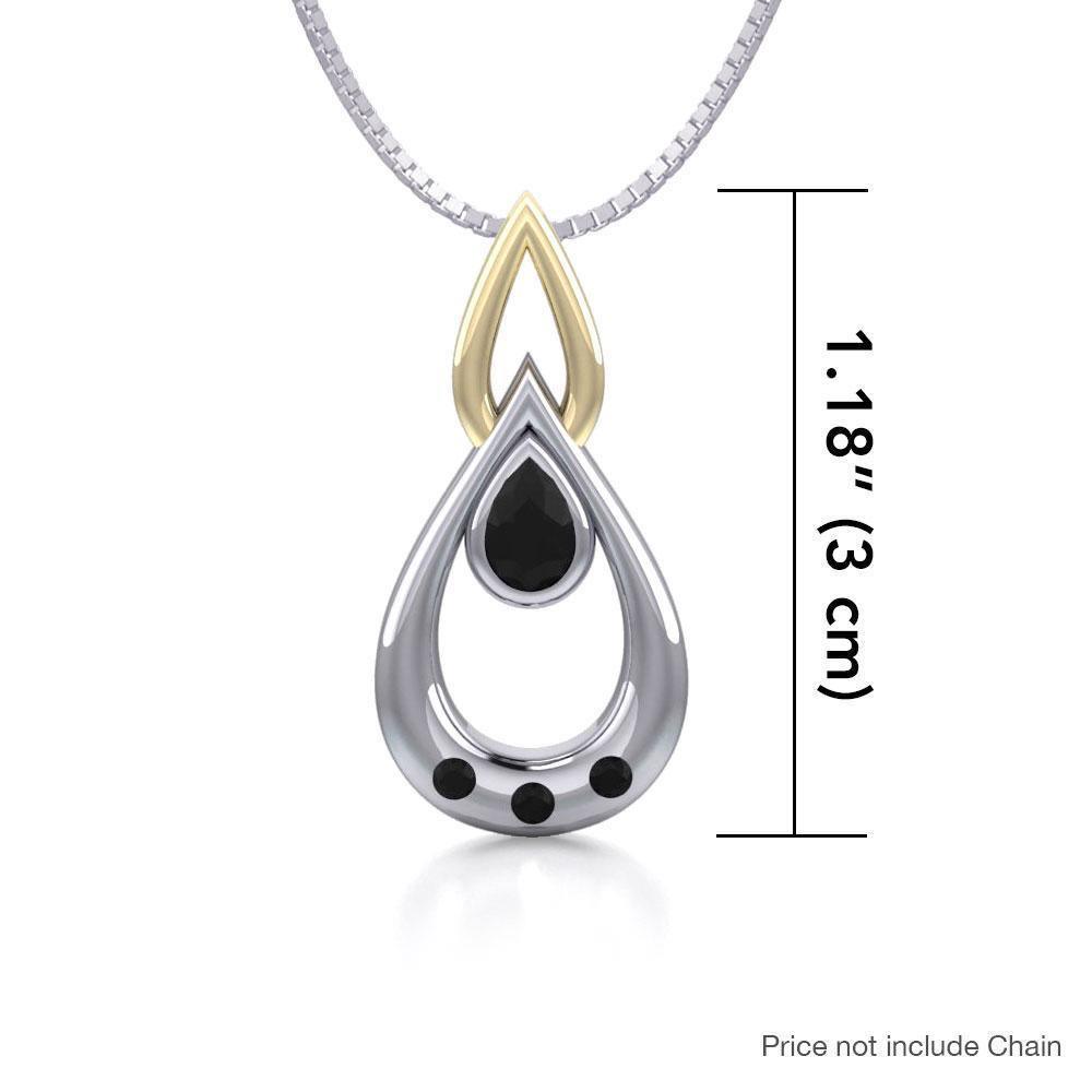Black Magic Teardrop Silver & Gold Pendant MPD794