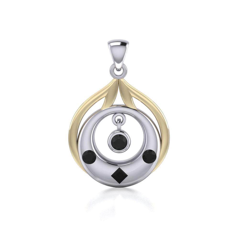 Black Magic Art Deco Circles Silver & Gold Pendant MPD814