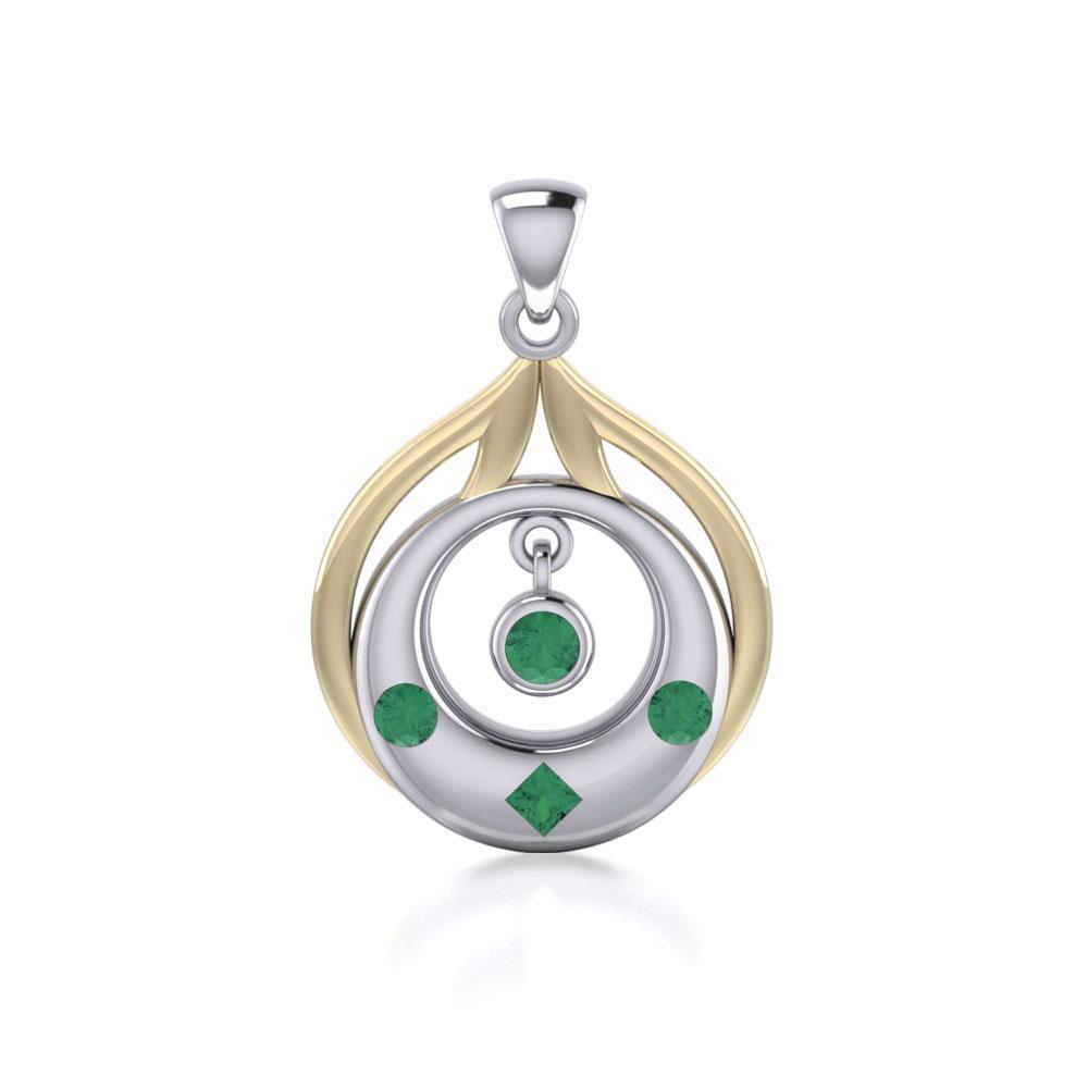 Black Magic Art Deco Circles Silver & Gold Pendant MPD814