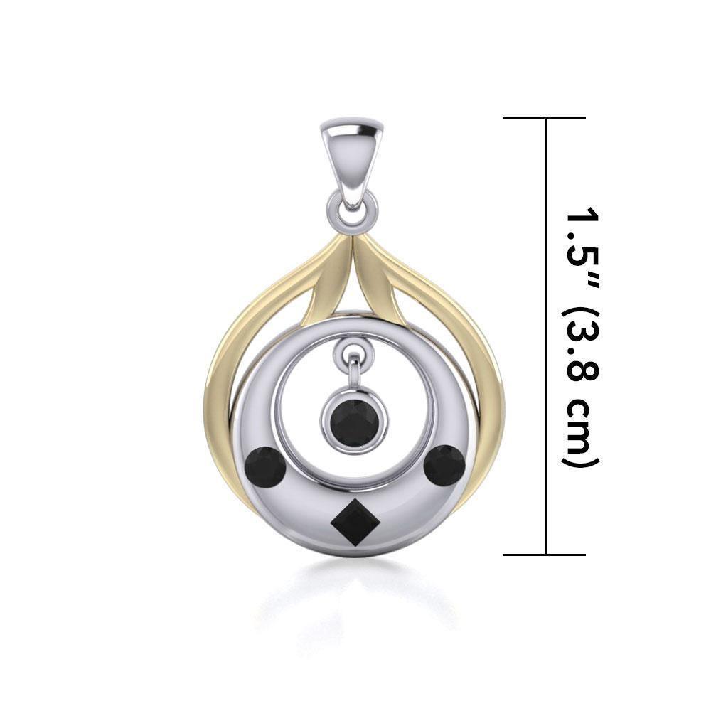 Black Magic Art Deco Circles Silver & Gold Pendant MPD814