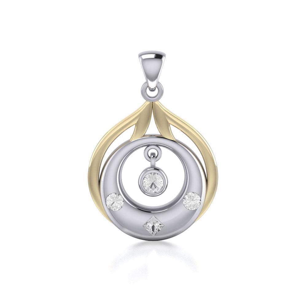 Black Magic Art Deco Circles Silver & Gold Pendant MPD814