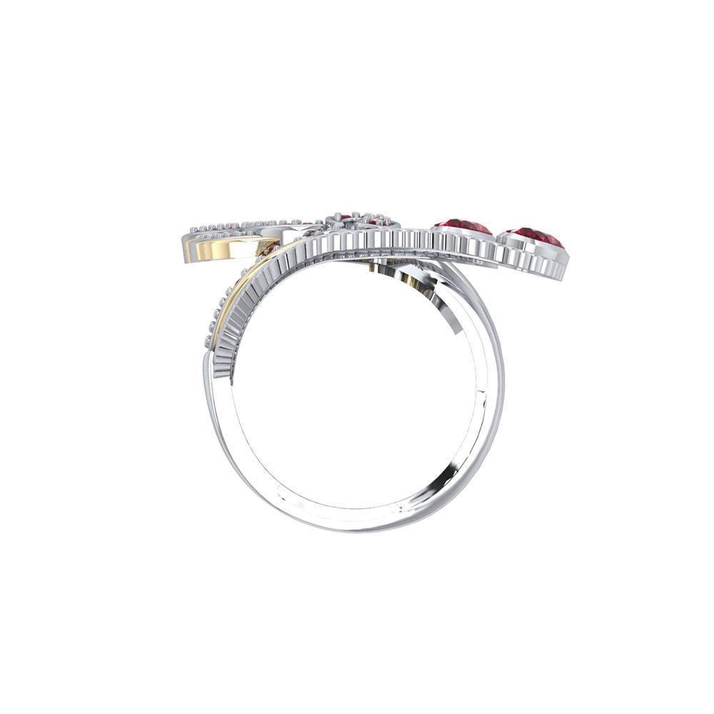 Mythical Phoenix arise! ~ Sterling Silver Jewelry Ring with 14k Gold and Gemstone Accents MRI1741