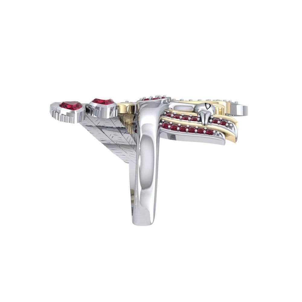 Mythical Phoenix arise! ~ Sterling Silver Jewelry Ring with 14k Gold and Gemstone Accents MRI1741