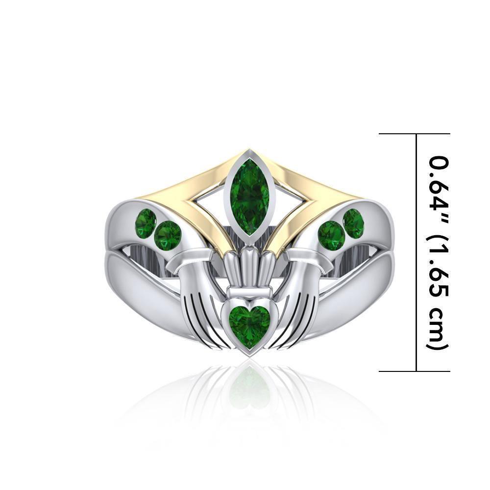 Express your love in amazing ways ~ Celtic Knotwork Claddagh Sterling Silver Ring with 18k Gold accent and Gemstones MRI274