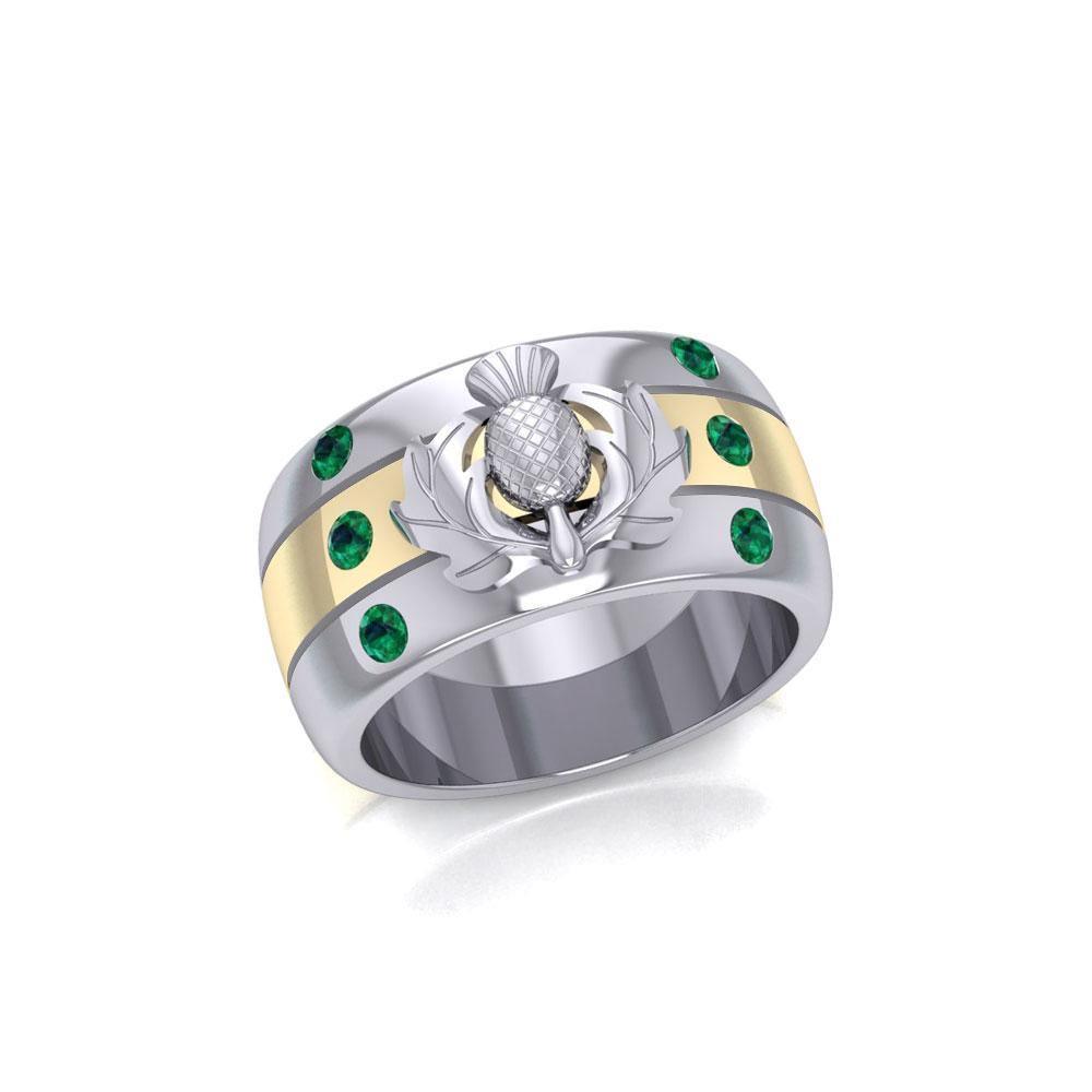 Strong and Beautiful ~ Scottish Thistle Ring with 18k Gold Accent MRI356