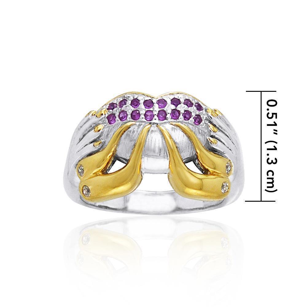 Excellent work of a creative mind ~ Dali-inspired fine Sterling Silver Ring in 18k Gold accent MRI764