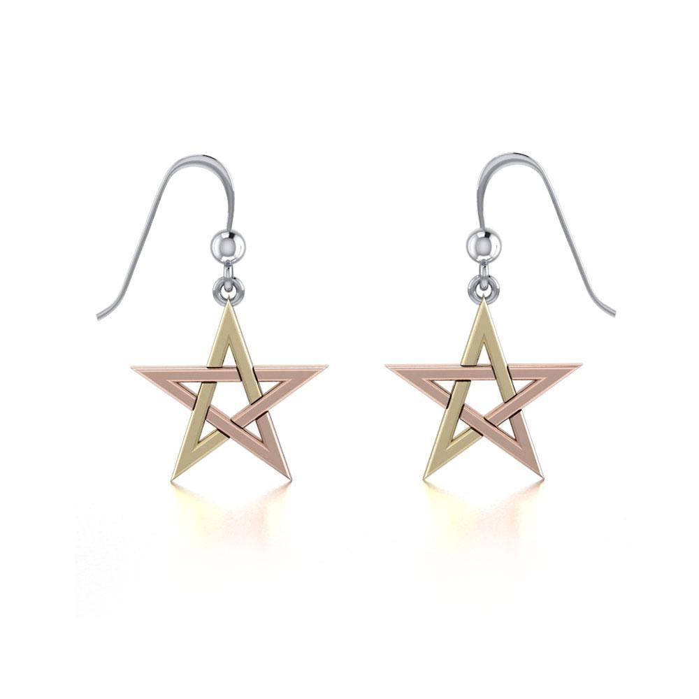 Three Tone Pentagram Pentacle Earrings OTE1171