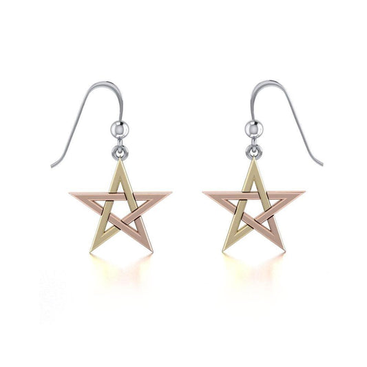 Three Tone Pentagram Pentacle Earrings OTE1171