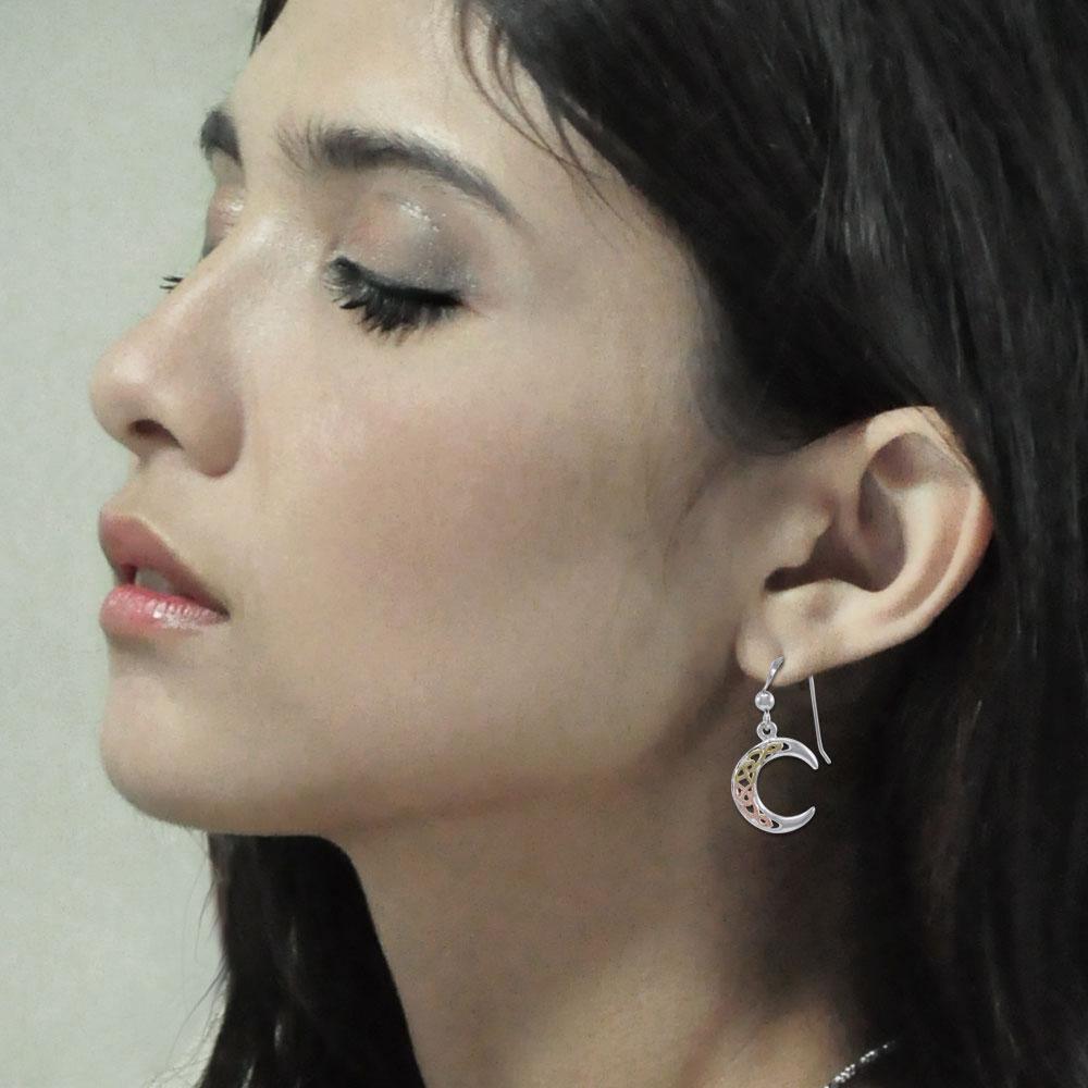 Celtic Moon Silver with Yellow and Pink Gold Plate Earrings OTE2007