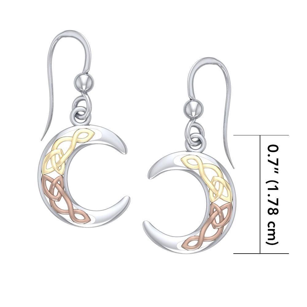 Celtic Moon Silver with Yellow and Pink Gold Plate Earrings OTE2007