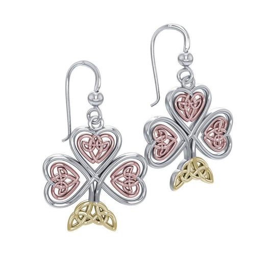 I wish you luck and deep happiness ~ Celtic Shamrock Sterling Silver Three Tone Hook Earrings OTE2919
