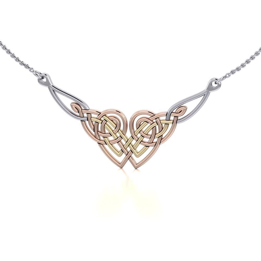 Worth of pride and celebration ~ Celtic Knotwork Sterling Silver Three Tone Necklace Jewelry with 14k Gold and Pink accent