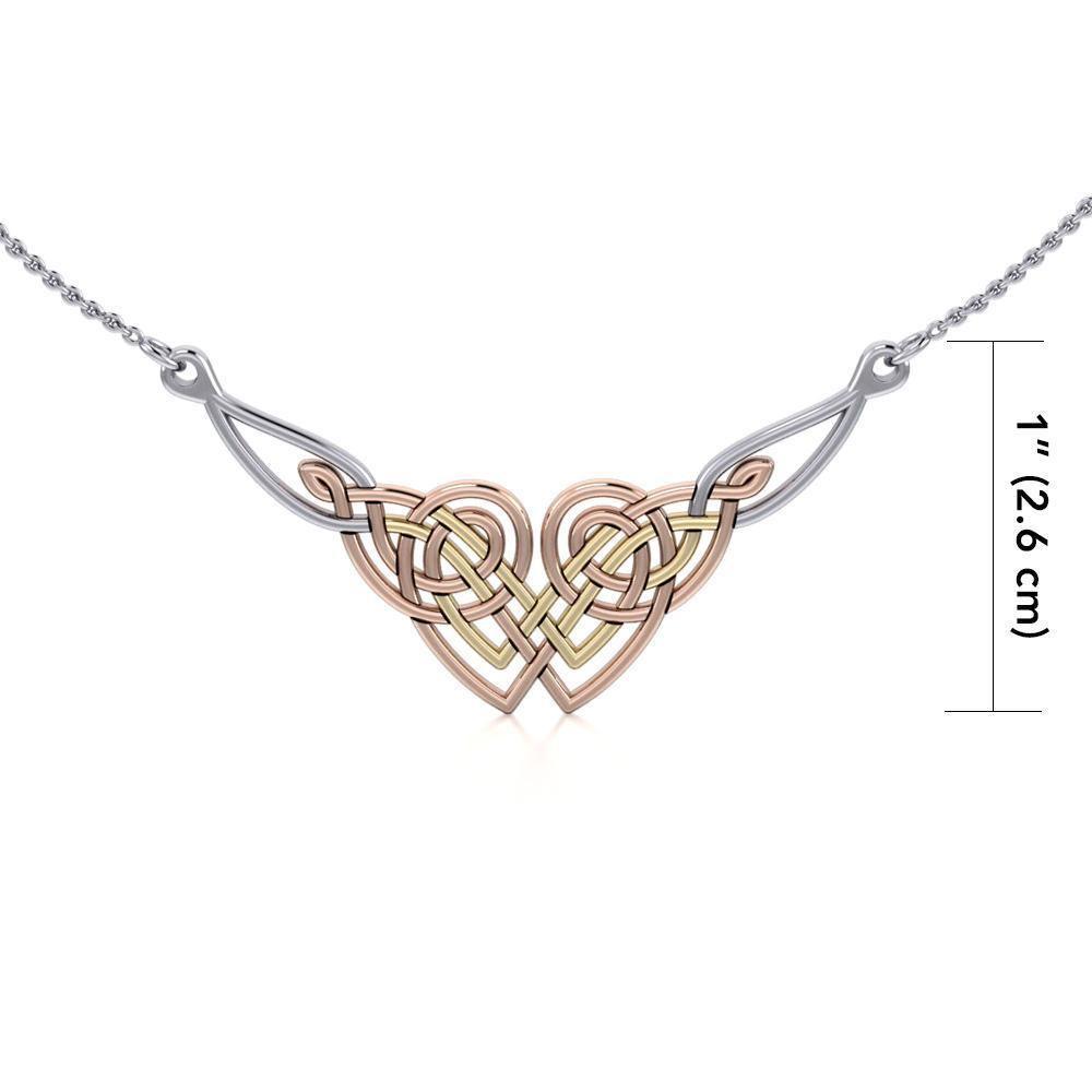 Worth of pride and celebration ~ Celtic Knotwork Sterling Silver Three Tone Necklace Jewelry with 14k Gold and Pink accent