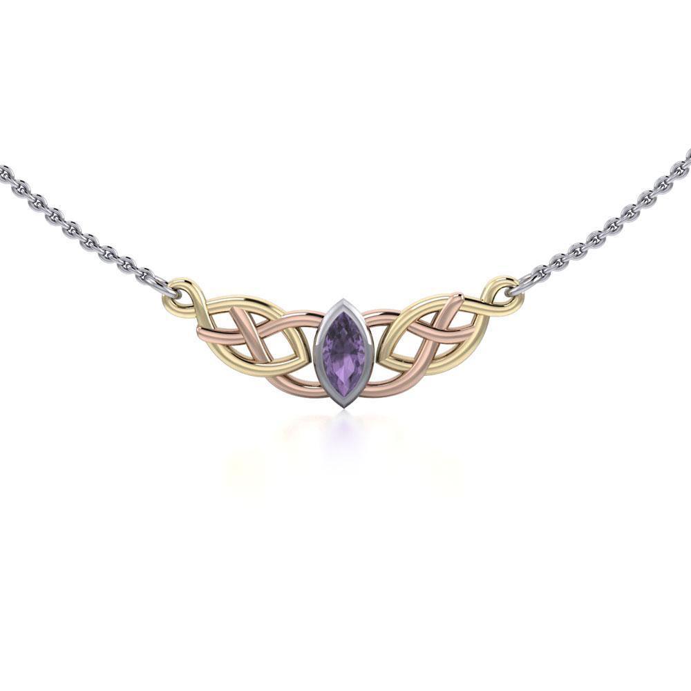Our journey is a continuous happiness ~ Celtic Knotwork Sterling Silver Three Tone Necklace Jewelry with 14k Gold and Pink accent OTN116