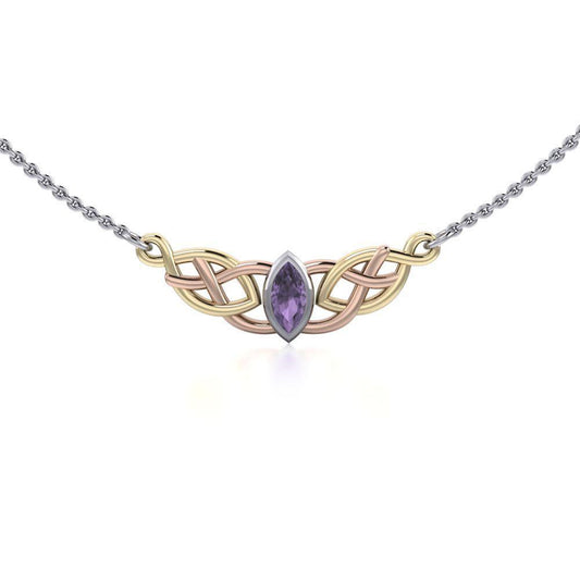 Our journey is a continuous happiness ~ Celtic Knotwork Sterling Silver Three Tone Necklace Jewelry with 14k Gold and Pink accent OTN116