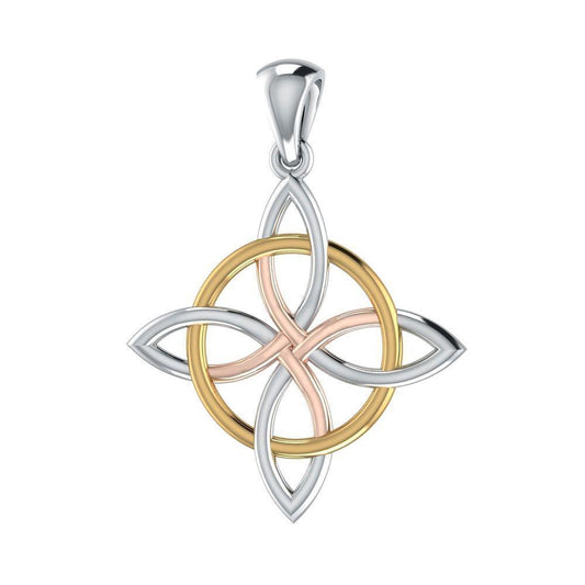 The Four power ~ Celtic Four-Point Sterling Silver Jewelry Pendant with 14k Gold and Pink accent OTP554