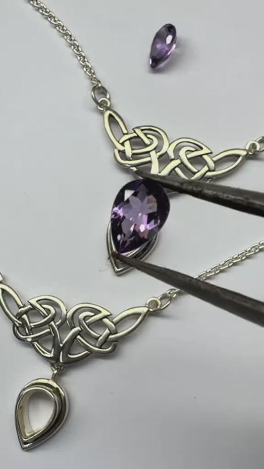 Mesmerized by an interwoven beauty  ~ Celtic Knotwork Sterling Silver Necklace with Gemstones TN066