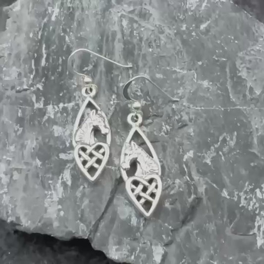 Celtic Heart Horse Sterling Silver Hook Earrings TER124