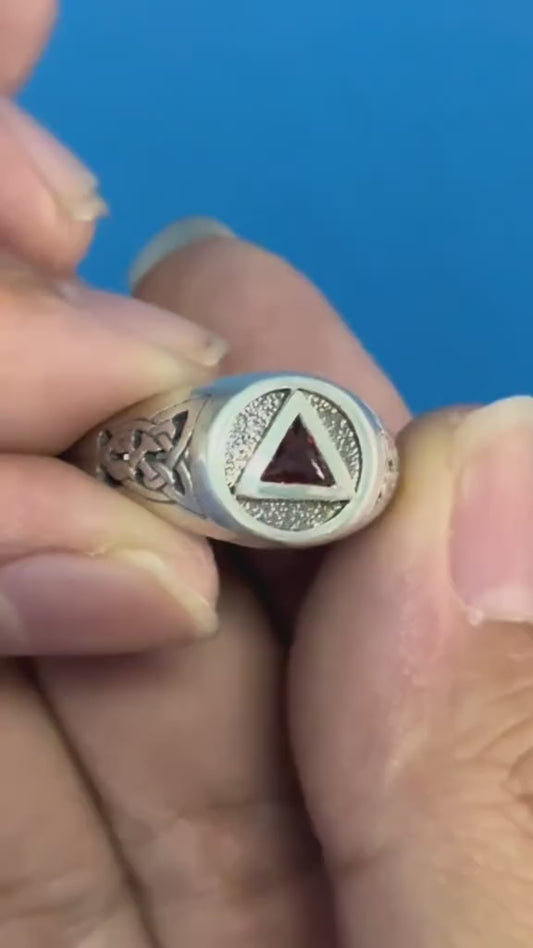 Celtic AA Recovery Symbol Sterling Silver Ring with Gemstone TR1020