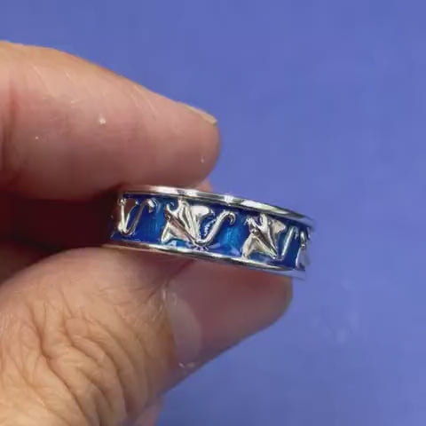 DiveSilver Manta Ray Enamel Silver Band Ring TRI2533