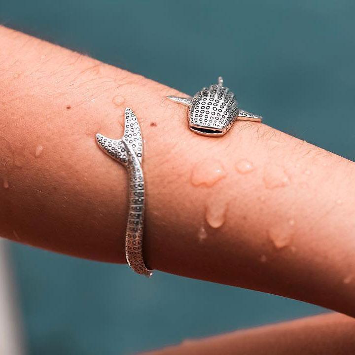 Gentle giants in benign grace ~ Sterling Silver Whale Shark Cuff Bracelet TBA188