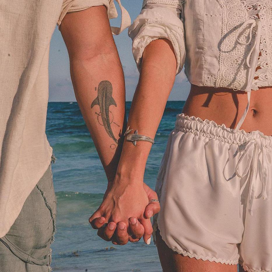 Gentle giants in benign grace ~ Sterling Silver Whale Shark Cuff Bracelet TBA188