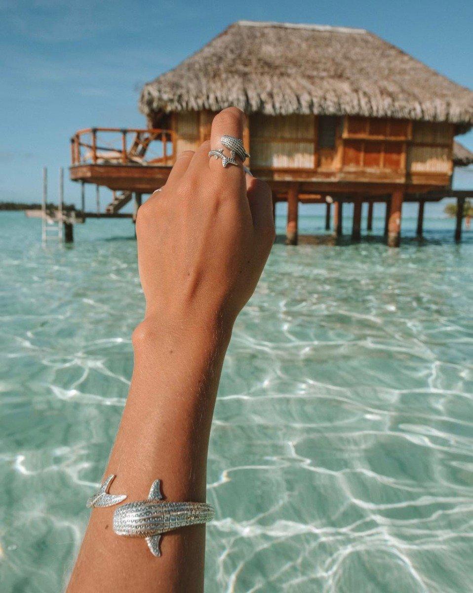 Gentle giants in benign grace ~ Sterling Silver Whale Shark Cuff Bracelet TBA188