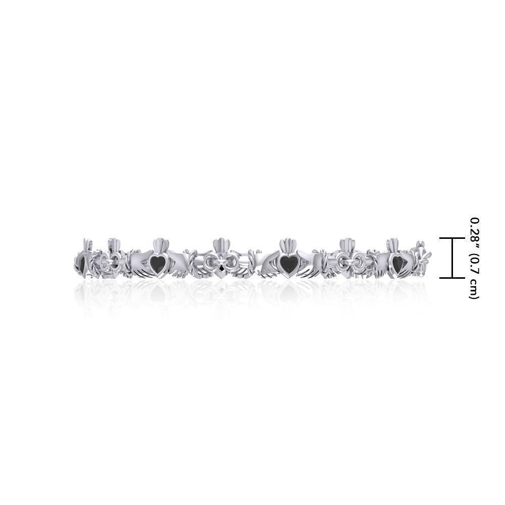 The gift of love, friendship, and loyalty for a lifetime ~ Celtic Knotwork Irish Claddagh Sterling Silver Link Bracelet with Gemstone TBG255
