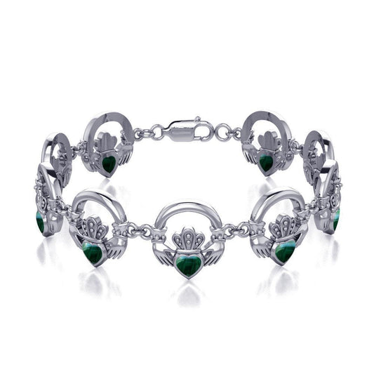 Crown it with your love ~ Celtic Knotwork Irish Claddagh Sterling Silver Bracelet with Inlaid Gem TBG738